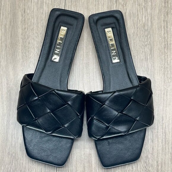 Billini Sandals Womens Size 7 Felix Woven Slip On Flat Slides Synthetic Black - Picture 6 of 11